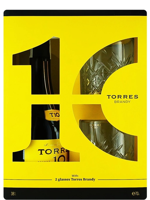 Бренді Torres 10 років 0.7л + 2 склянки
