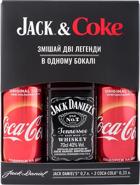 Jack Daniel's No.7 віскі 40% 0.7 л + 2 Coca-Cola 0.33 л